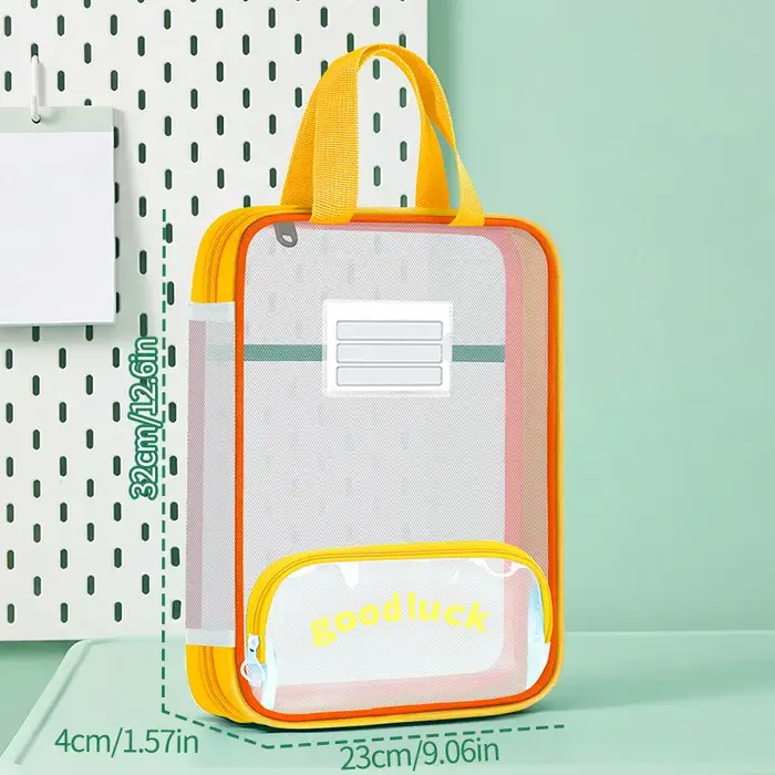 Sac fourre-tout vertical transparent grande capacité, sac de rangement zippé pour livres d'examen