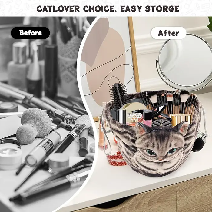Sac de maquillage à cordon en forme de chat