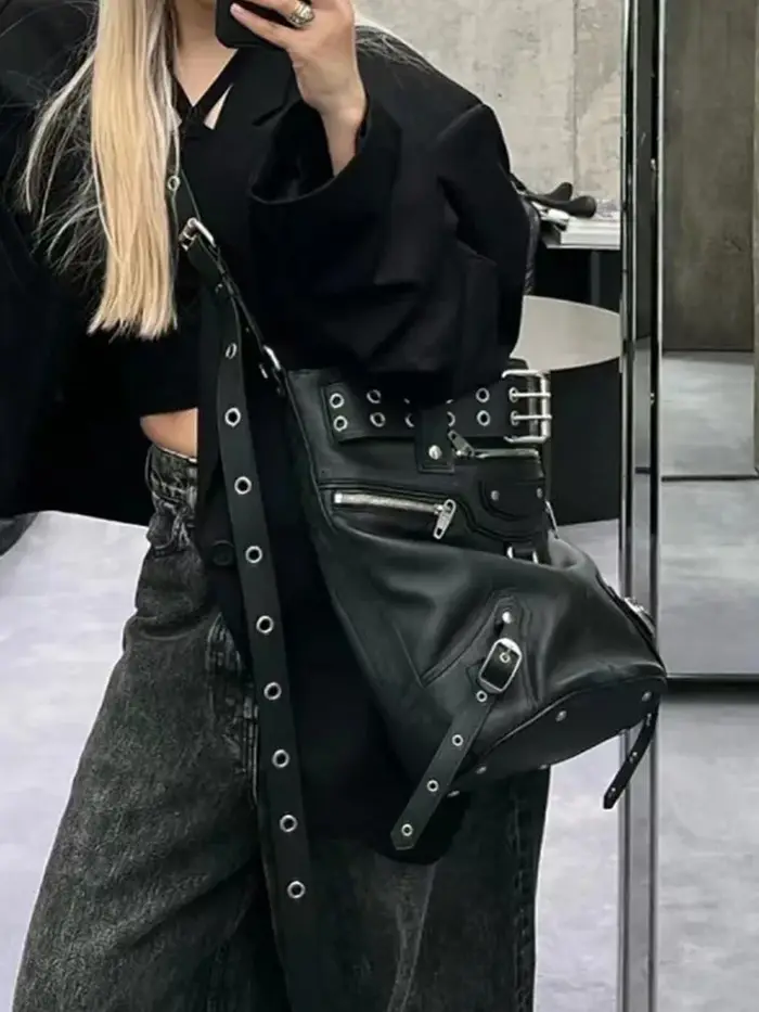 JIAERDI-Sac à Main Vintage à Rivets pour Femme, Grande Capacité, Sacs à Bandoulière Décontractés pou
