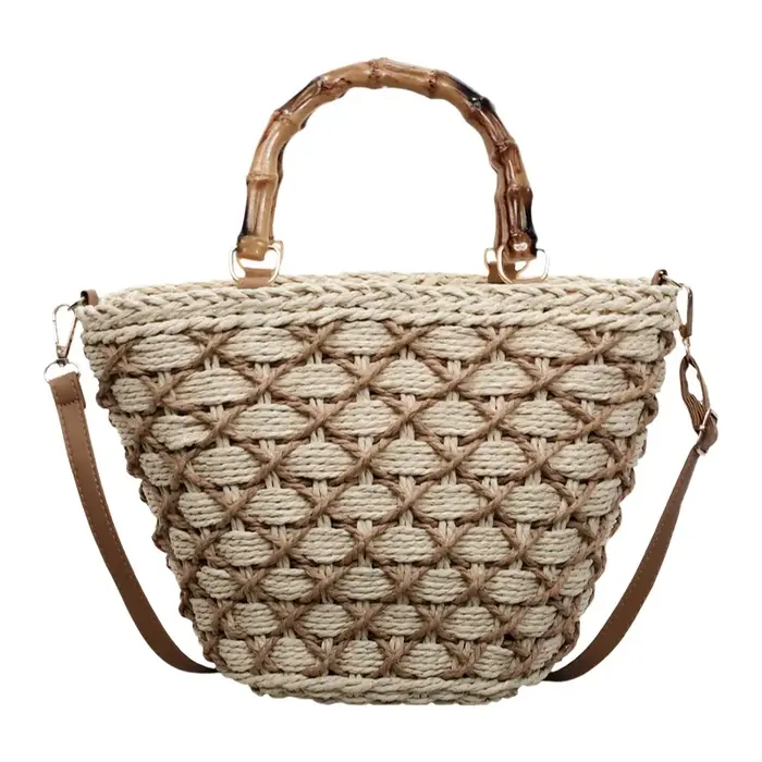Sac seau en paille tressé à la main pour femme