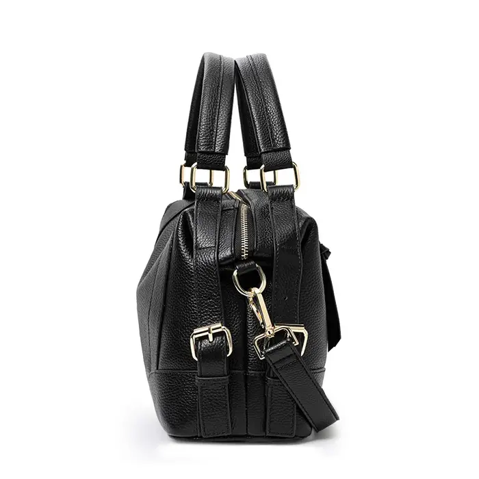 Sac fourre-tout en cuir véritable pour femme – Noir