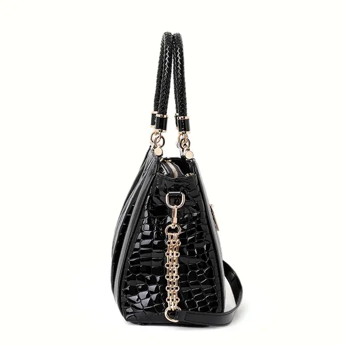 Nouveau sac fourre-tout en cuir verni effet croco brillant pour femme