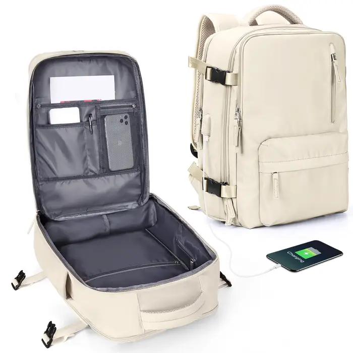 Sac à dos en nylon, sac à dos de voyage d'affaires avec port USB pour femmes et hommes