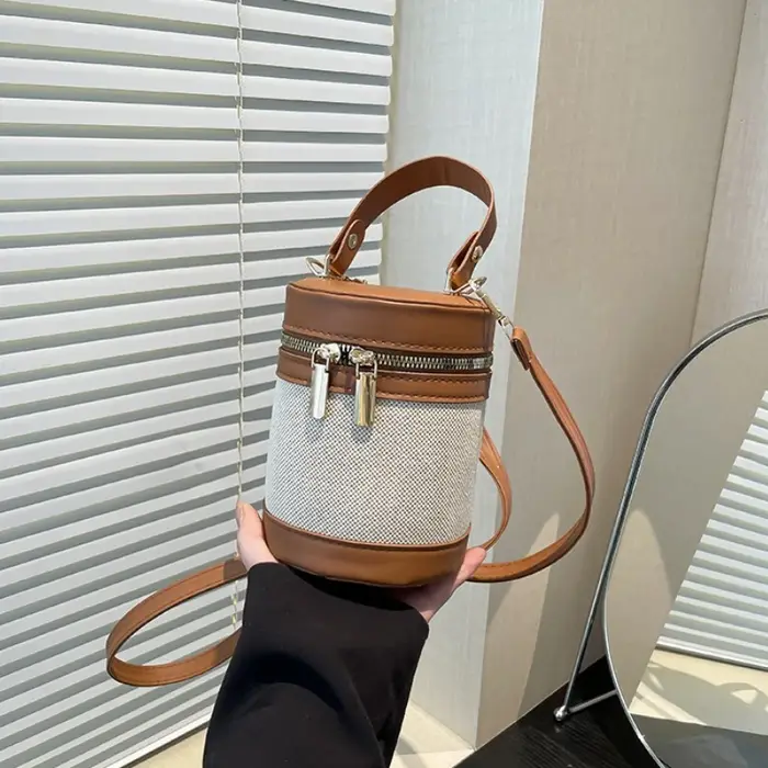 Nouveau style coréen sac seau en lin tendance pour femmes sac de maquillage imprimé léopard sac à bandoulière mode sac