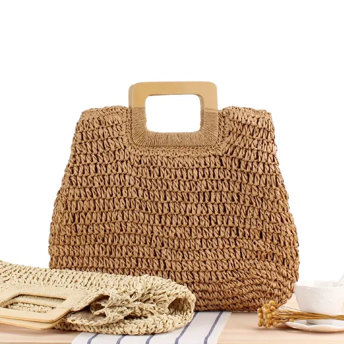 Sac de plage vintage en paille faite à la main