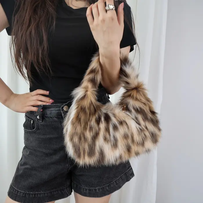 Sac sous les bras Hobos en peluche léopard pour femmes Y2K