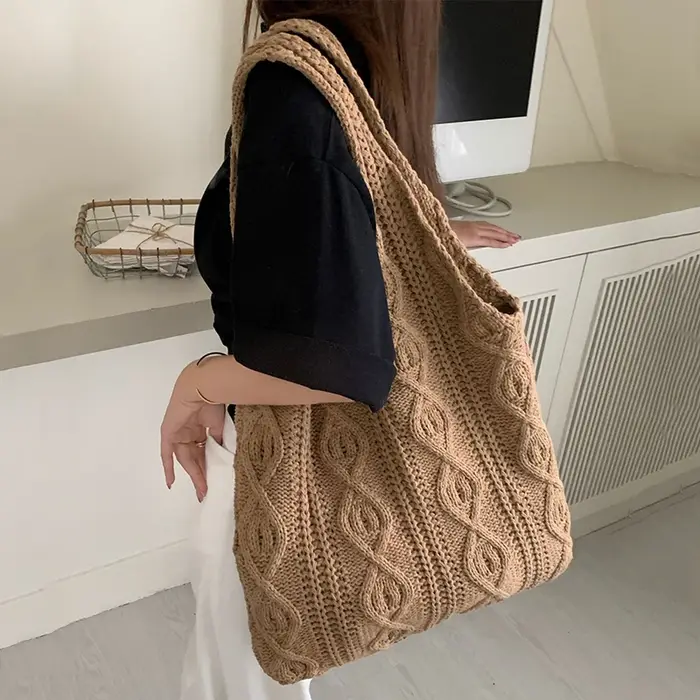 Sac de Shopping à bandoulière tricoté en laine pour femmes