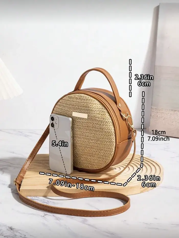Sac à main rond en paille tressée pour femme