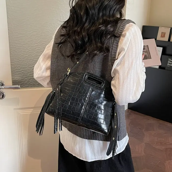 Sac à Main de trajet de mode Sac à bandoulière en cuir de Crocodile noir dame pochette de soirée de créateur couleur