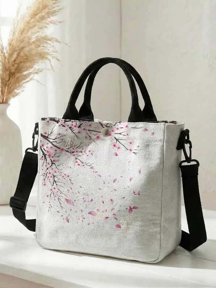 Sac fourre-tout en toile rose aquarelle à motif de fleurs de cerisier