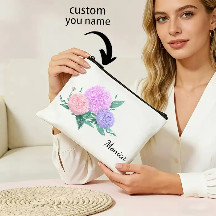 Pochette cosmétique personnalisée à imprimé hortensia