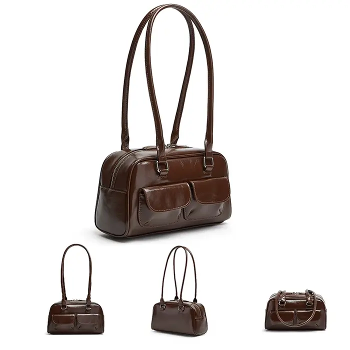 Nouveau sac pour femmes mode niche huile cire cuir sac de bowling multi-poches sac à aisselles sac à main de transport sac à bandoulière unique