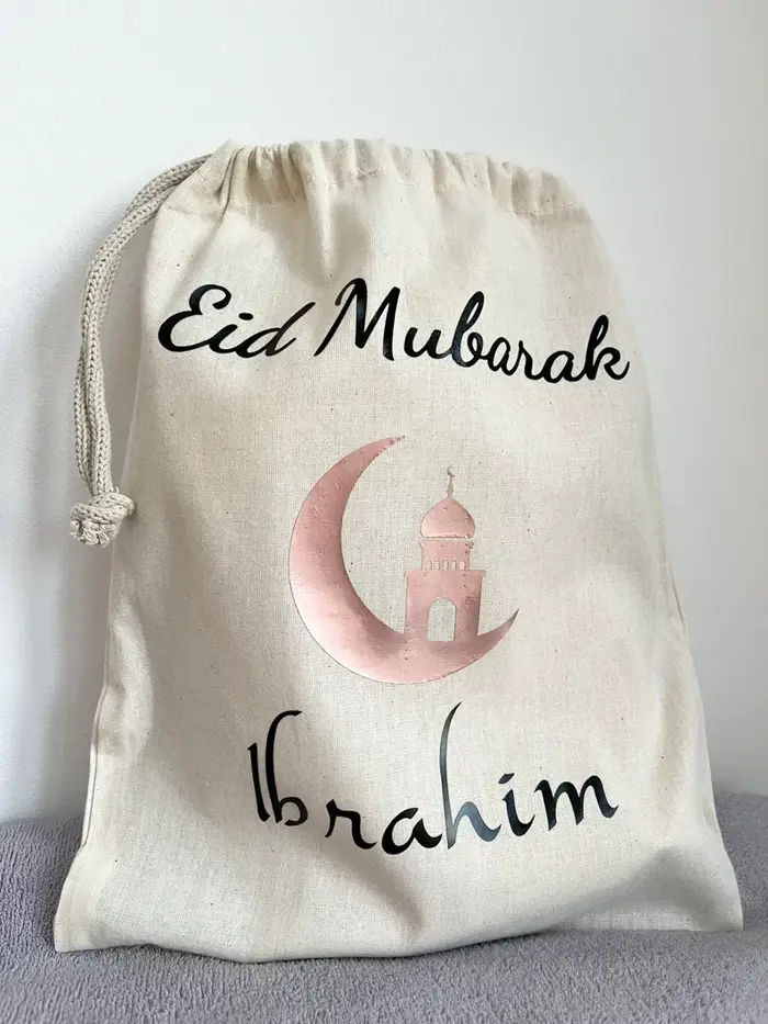 Sac cadeau en coton avec nom personnalisé eid mubarak