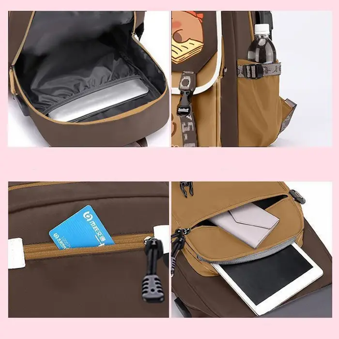 Kawaii Capybara élégant kaki enfant sac à dos sac d'école sac à dos décontracté adolescents garçon fille sac à bandoulière enfants cartable sac à dos 