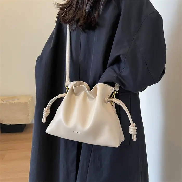 Sac seau plissé en cuir PU pour femmes