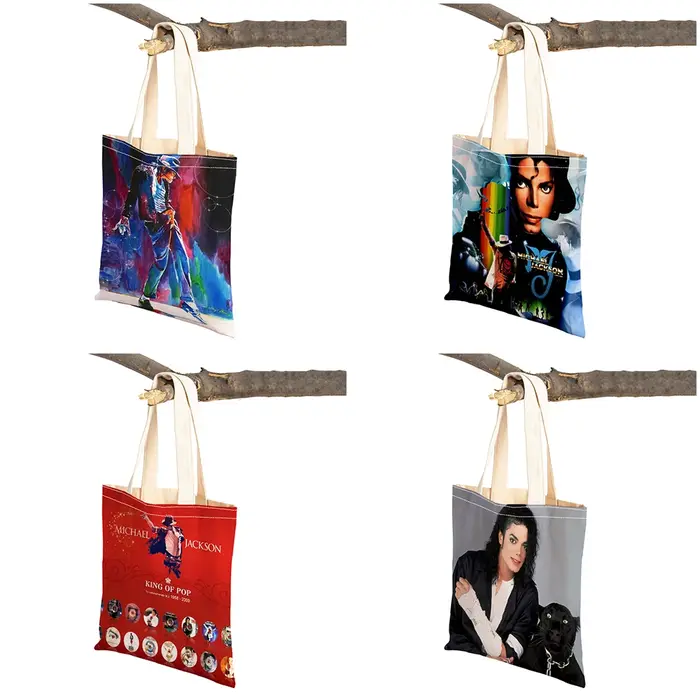 Smile Star-Sac à main en toile réutilisable pour femme, fourre-tout pour femme, sac à provisions décontracté, impression des deux côtés, Michael Jackson, grill, mode