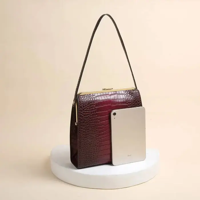 Sac à main classique Vintage motif Crocodile bordeaux en cuir synthétique