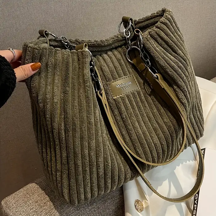 Sac fourre-tout élégant en velours côtelé pour femme