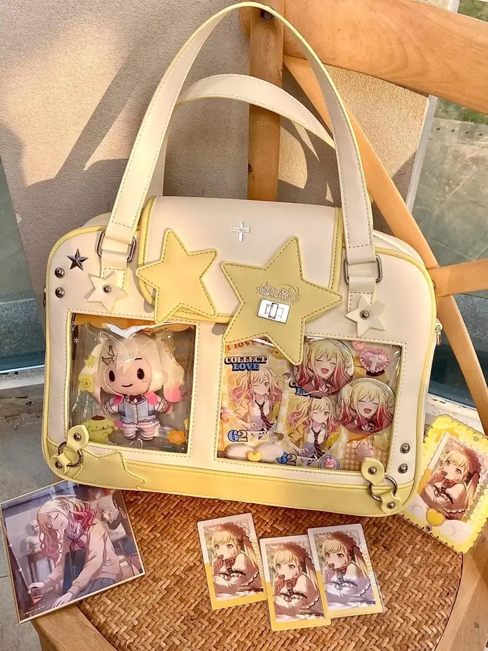 Preppy jaune étoile sac à main grande capacité Ita sac femmes Transparent en cuir sacs à bandoulière filles Harajuku