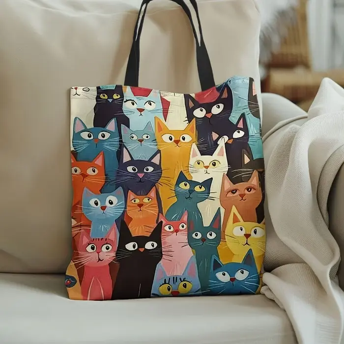 1 sac fourre-tout à motif de chat coloré – Sac à main à bandoulière réutilisable et élégant pour hommes et femmes