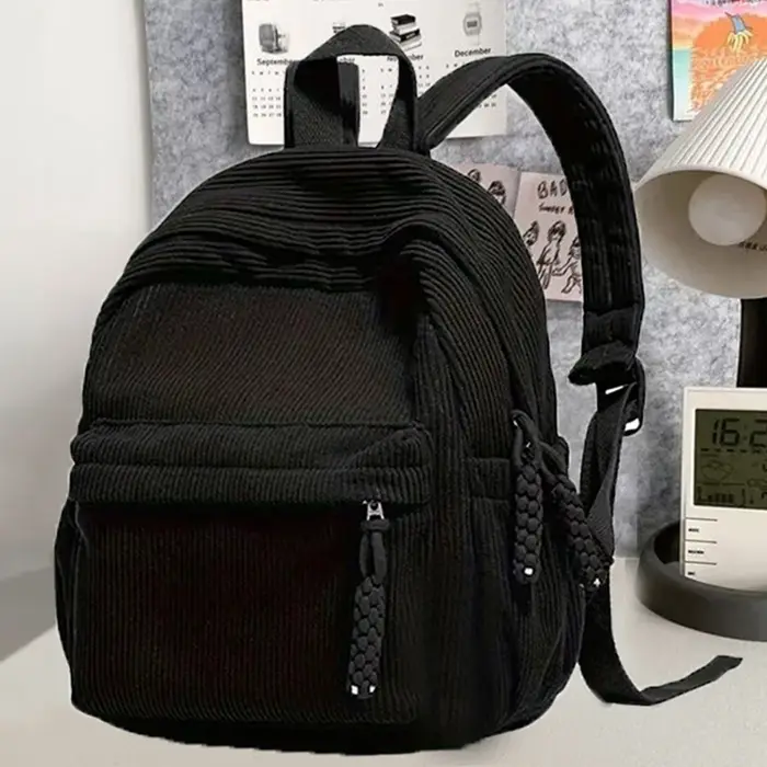 Mini sac à dos en velours côtelé durable, sac à dos décontracté rétro avec plusieurs compartiments p