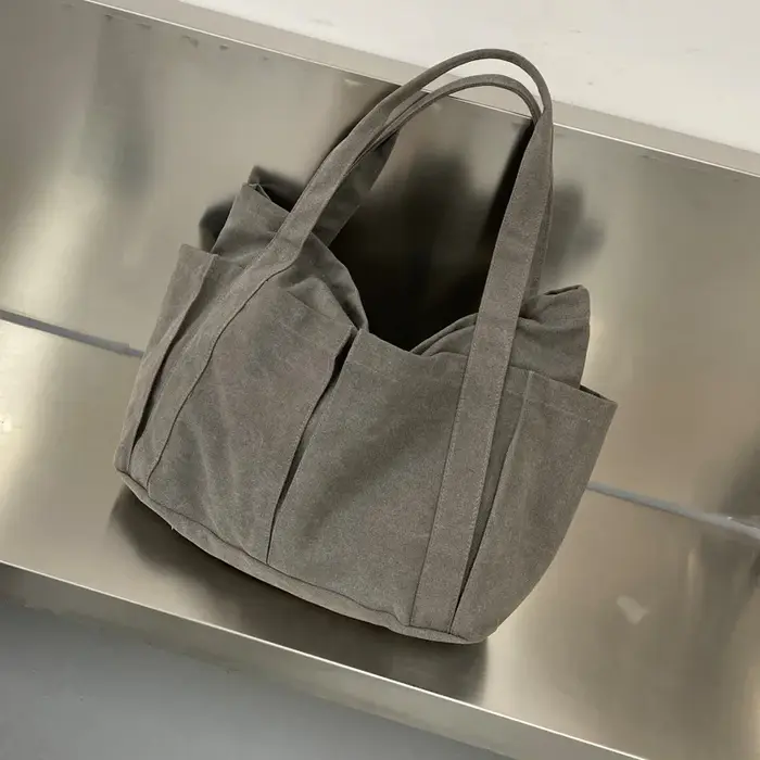 Sac fourre-tout en toile pour femme avec plusieurs poches