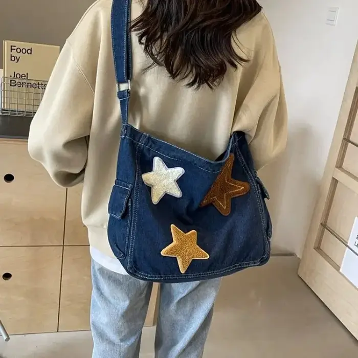 Sac à bandoulière en Denim brodé étoile rétro japonaise