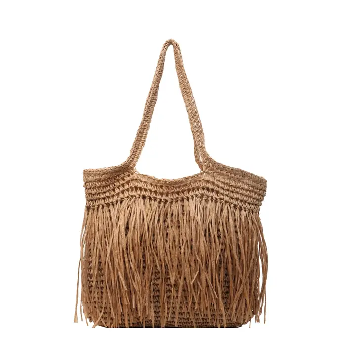 Sac fourre-tout en paille solide tissé pour femme, sac à main de plage pour femme, poignée supérieur