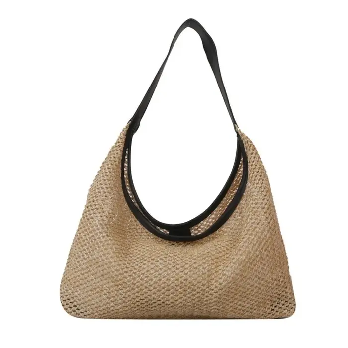 Sac en paille tressé uni mignon style bohème fait main
