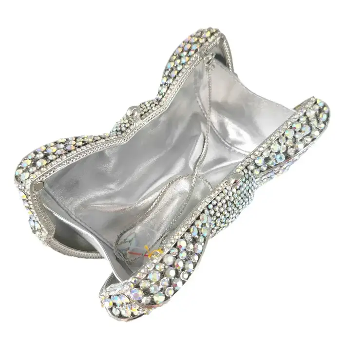Boutique De FGG argent Bow strass pochette pour femmes sac à main De soirée et sac