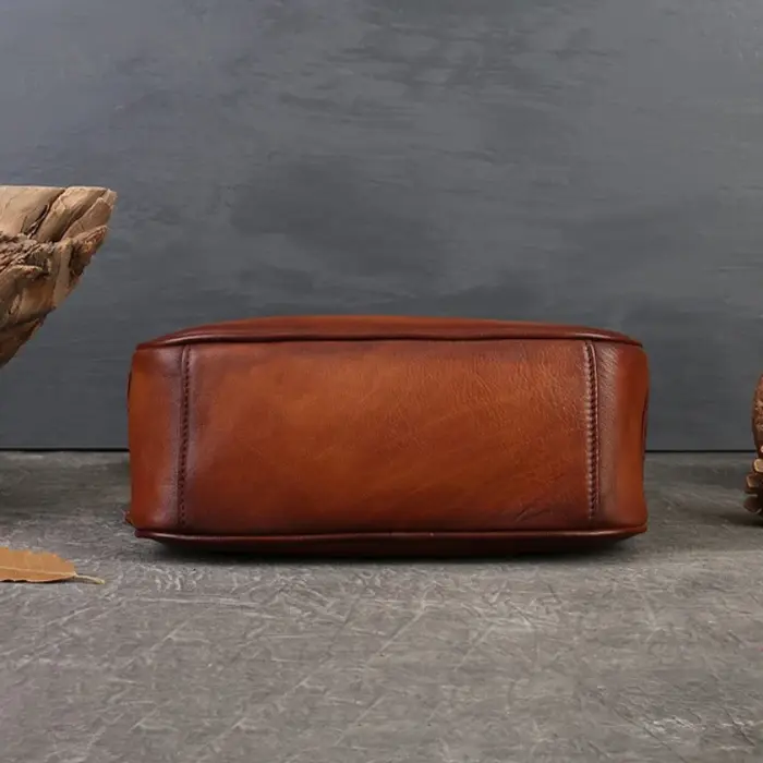 Sac Hobo Vintage en Cuir Véritable pour Femme, Tannage Végétal, Sac à Main Rétro avec Bandoulière Réglable, Sans Logo, Luxe Discret