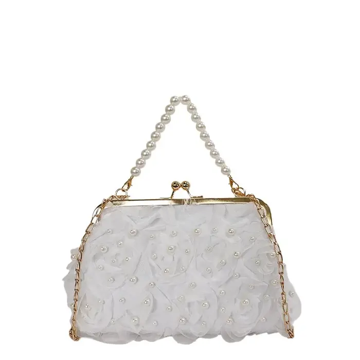 Sac de soirée en dentelle pour femme, pochette florale à fermoir Kiss Lock avec chaîne, sac de demoiselle d'honneur pour mariage, bal de promo, fête du thé