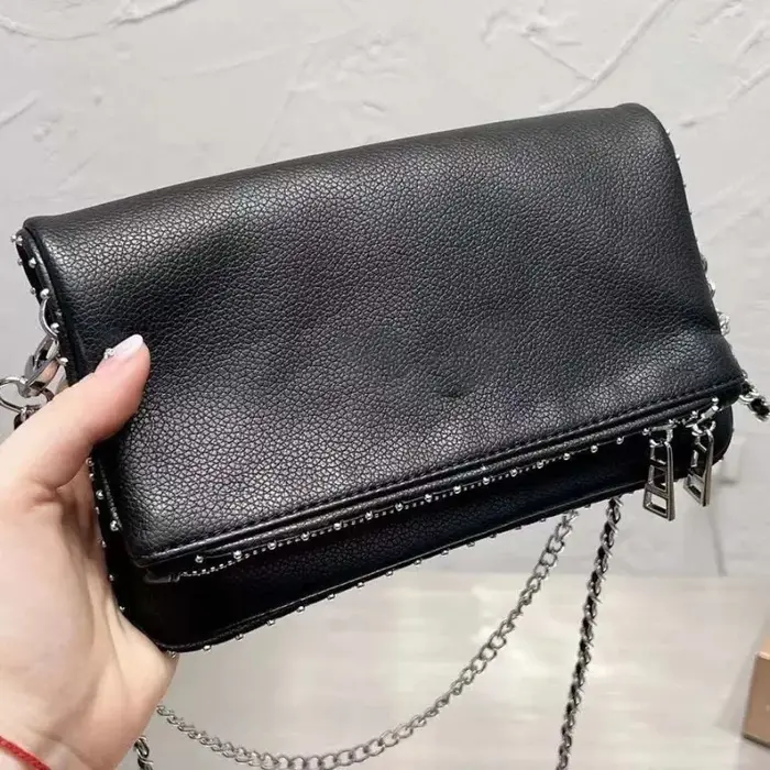 Sac à bandoulière classique en cuir PU noir avec rabat pour femme