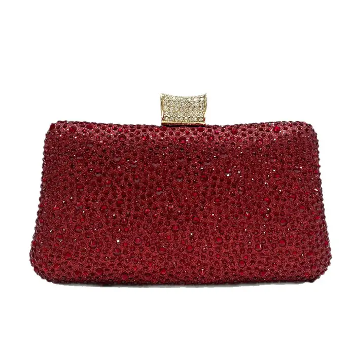 Pochette de soirée élégante bordeaux brillante de luxe ornée de strass