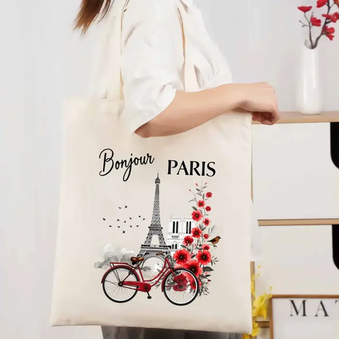 Sac fourre-tout en toile crème avec Tour Eiffel