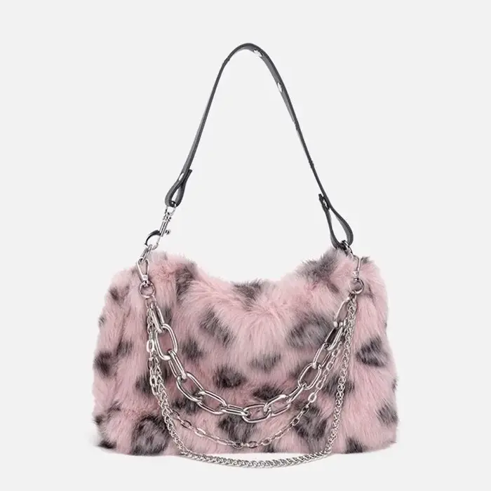 Sac à Main en Fausse Fourrure Imprimé Léopard pour Femme