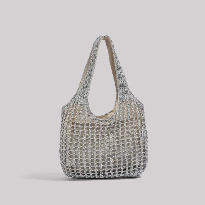 Sac fourre-tout en maille tissée à paillettes argentées pour femmes