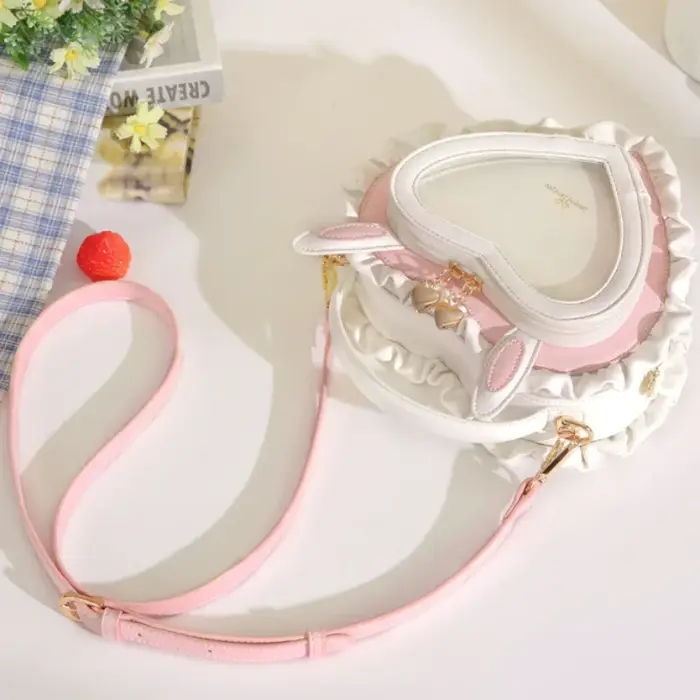 Lolita Ita Bolsos Mujer doux mignon dentelle Sac à main lapin oreille pêche coeur douleur sacs à bandoulière Transparent Sac Femme nouveau Bolso