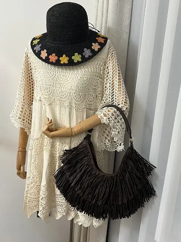 Sac fourre-tout bohème vintage à franges
