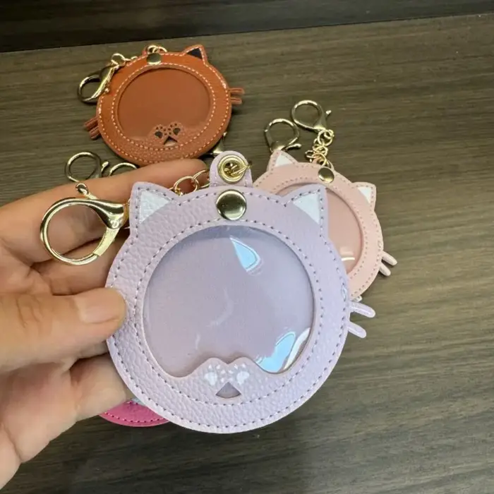 Mini pochette de présentation pour badges, en forme de chat, avec fenêtre transparente, protège-badge, porte-clés créatif de dessin animé, pendentif, accessoires de sac