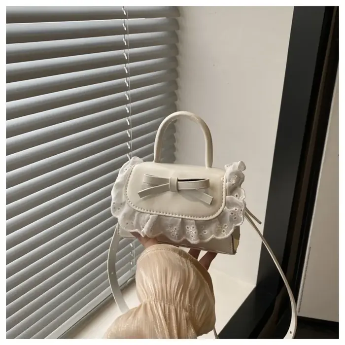 Sac bandoulière mini tendance en cuir PU avec nœud en dentelle, style Y2K, sac à main pour femme