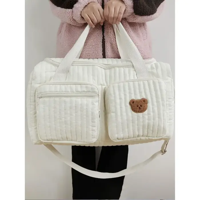 Petit ours sac à couches brodé grande capacité léger sac fourre-tout à langer loisirs avec bandoulière sac de maman