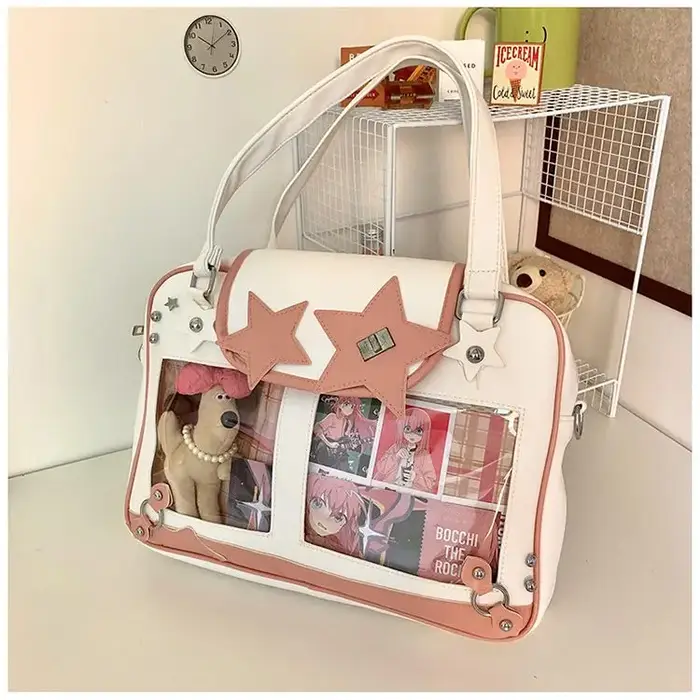 Preppy jaune étoile sac à main grande capacité Ita sac femmes Transparent en cuir sacs à bandoulière filles Harajuku