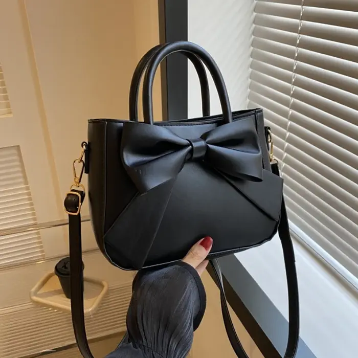 Sac fourre-tout élégant en similicuir avec grand nœud décoratif, sac à bandoulière convertible avec