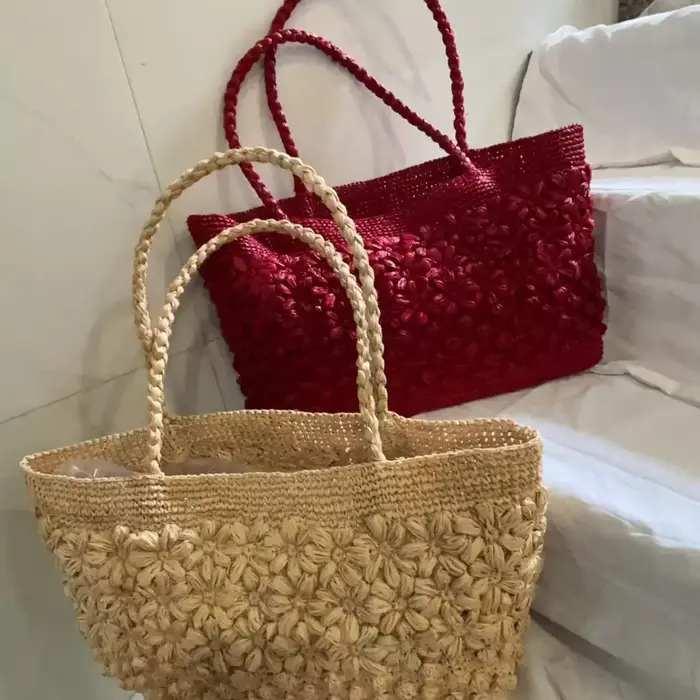 Sac fourre-tout bohème en raphia tressé