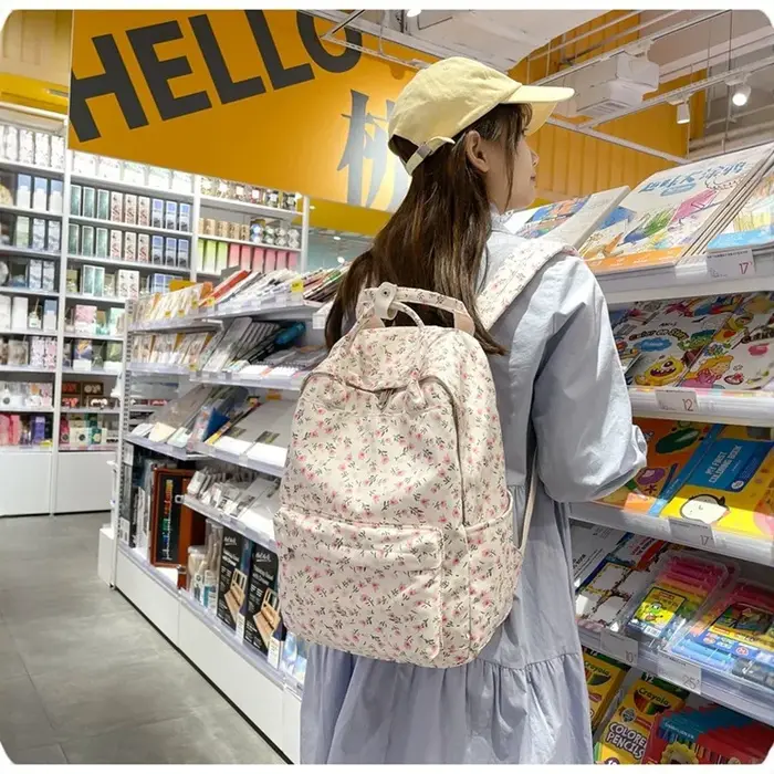 Sac à dos floral frais pour étudiante, sac à main de voyage, style urbain simple, sac en nylon pour femme, antivol, réduction de la charge, lycée, éducation