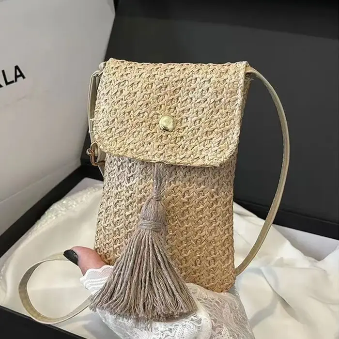 Sac de plage en paille tressé pour femmes, sac de voyage, Mini sac à bandoulière de Style bohème, sa