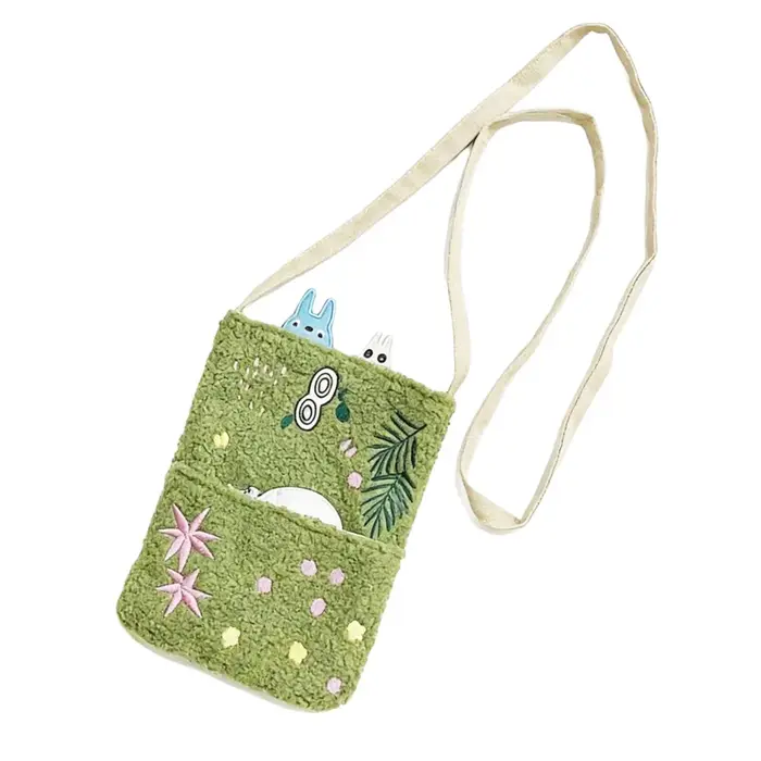 Sac d'agneau brodé en laine d'agneau, sac à main vert à une épaule de dessin animé, sac pliable de f
