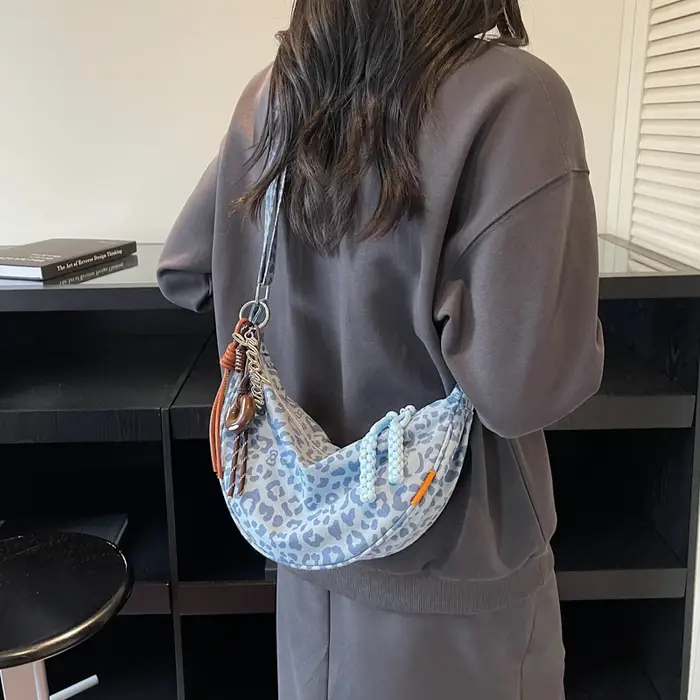 Nouveau sac bandoulière en toile imprimé léopard pour femme