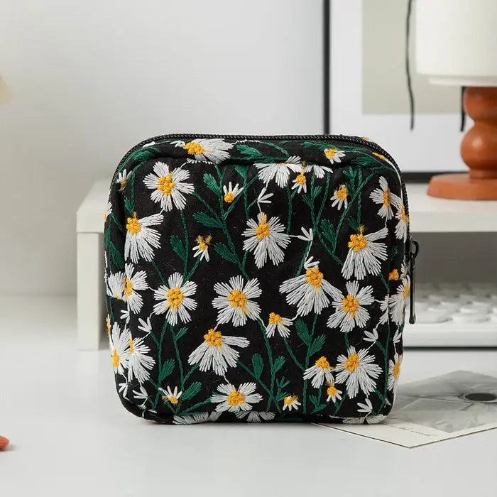 Pochette brodée marguerite mignonne pour femme